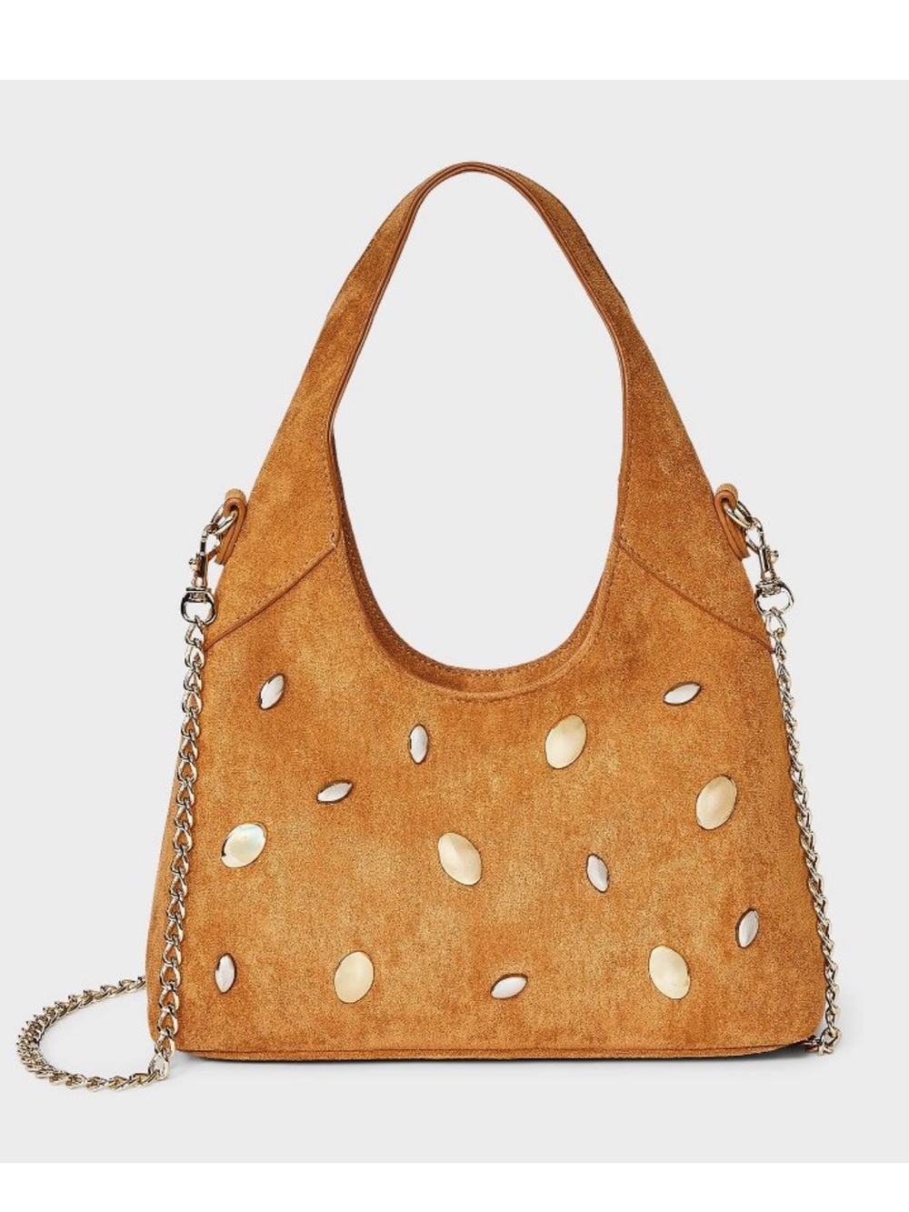 Faux Suede Mini Studded Slouchy
Chain Handbag - Universal Thread Tan